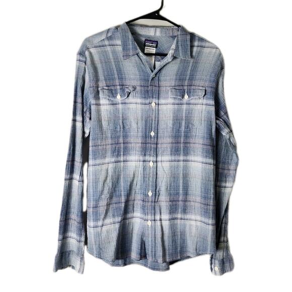 Patagonia Other - Patagonia Button Front Shirt Mens Medium Blue Plaid Long‎ Sleeve Organic Cotton